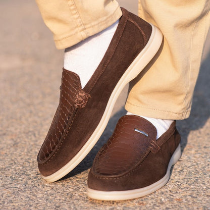 Turkish-Made Crocodile Style Suede Leather Shoes in Dark Brown