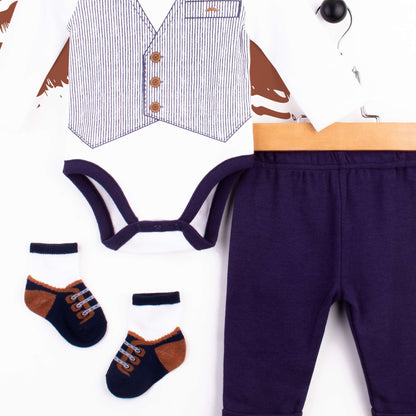 Baby Boy 3 Piece Navy Blue Bow Print