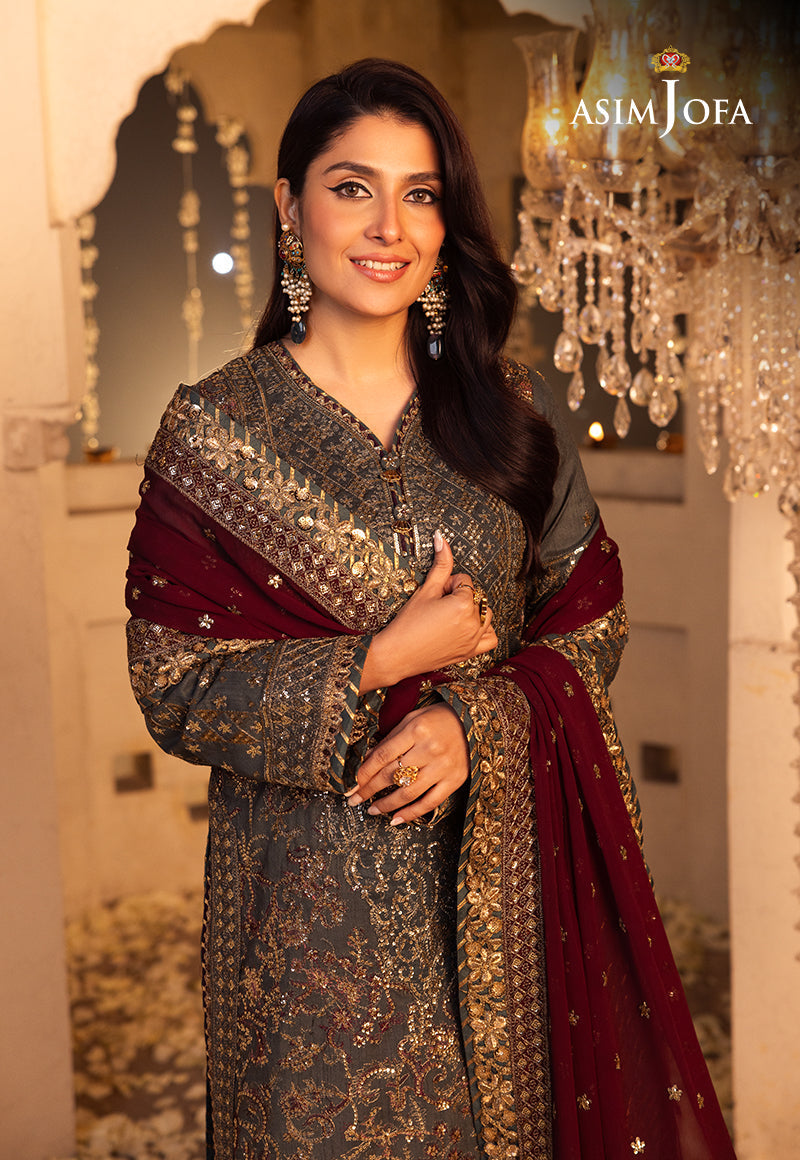 AJSHP-07 EMBROIDERED RAW SILK STITCHED 3 PCS