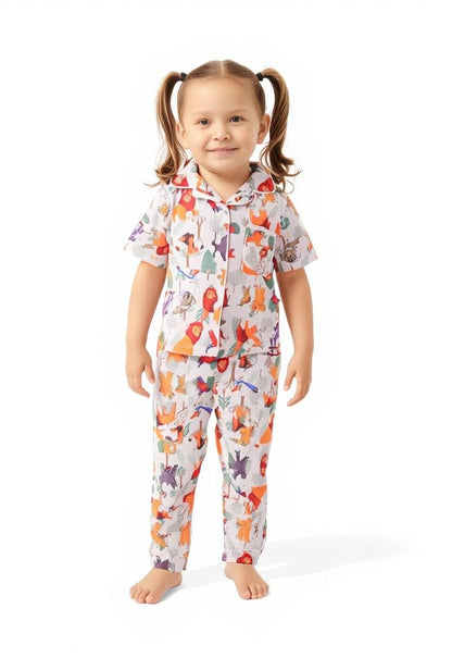 Kids klub cozy sleepwear breathable & light weight pajama set-white; animal