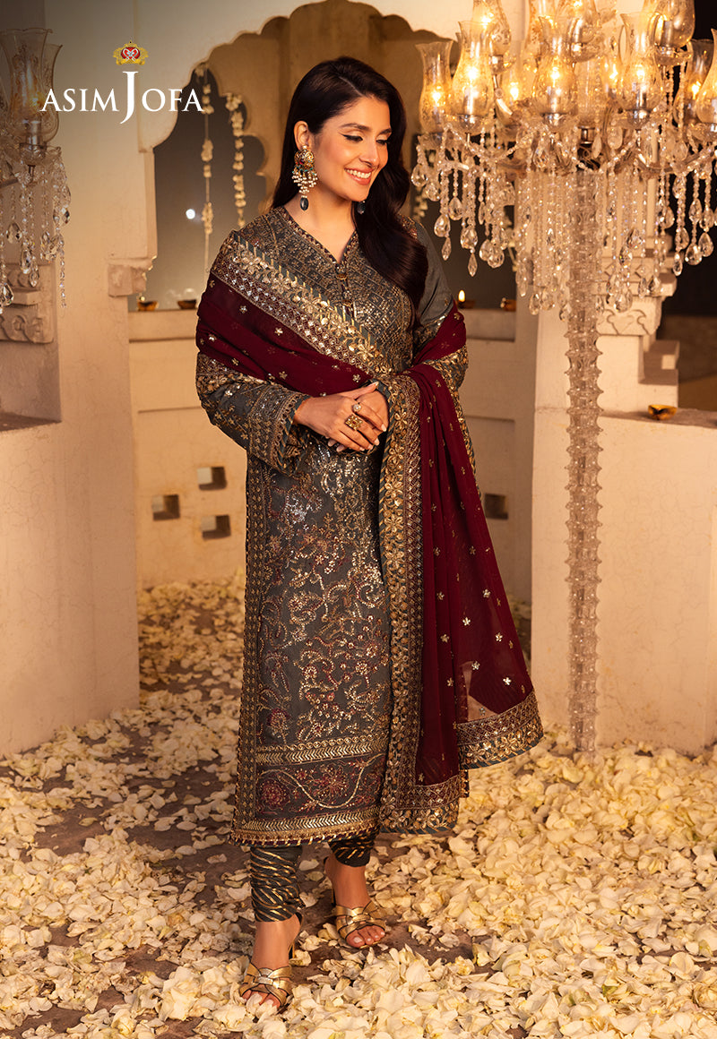 AJSHP-07 EMBROIDERED RAW SILK STITCHED 3 PCS