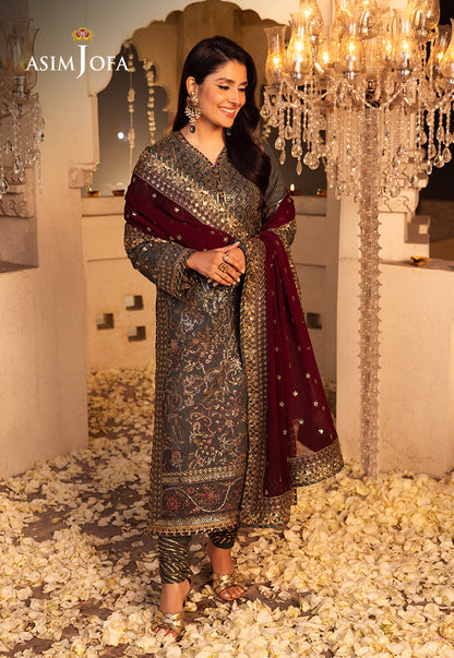 AJSHP-07 EMBROIDERED RAW SILK STITCHED 3 PCS