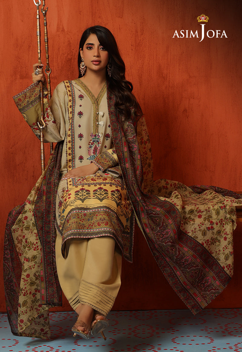 AJTM-16 - 3 PCS EMBROIDERED SWISS LAWN 3 PCS