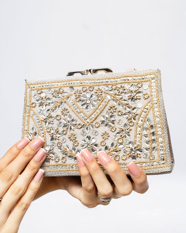 Silver Clutch with Mix Handwork_SILVER