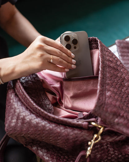 Handmade Woven Original Leather Bag-Burgundy