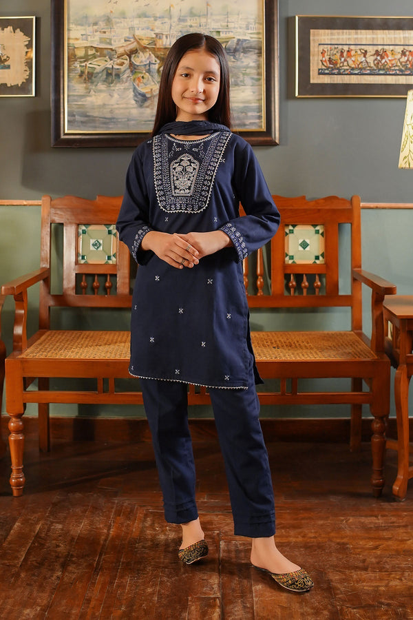 Ochre Clothing Girls Full Suits Cotton Embroidered 3 Pc Suit
