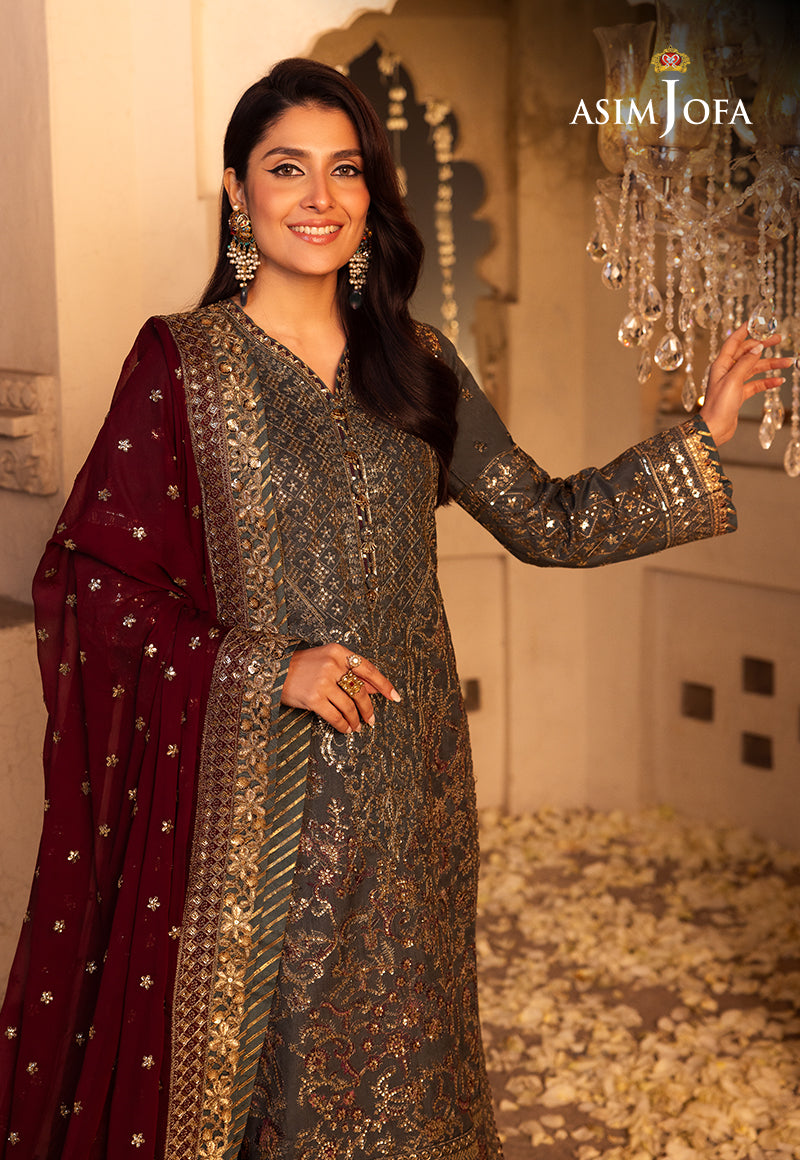 AJSHP-07 EMBROIDERED RAW SILK STITCHED 3 PCS