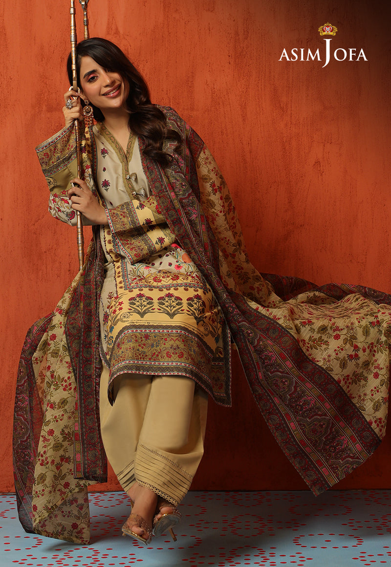 AJTM-16 - 3 PCS EMBROIDERED SWISS LAWN 3 PCS
