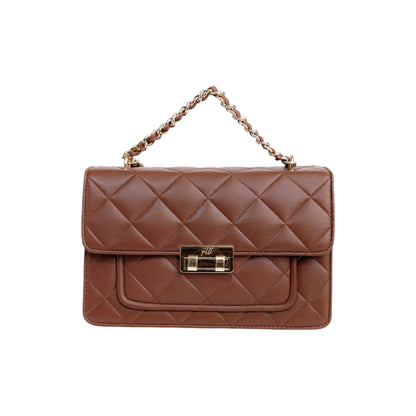 Flora Quilted Crossbody Leather Bag- tanbrown