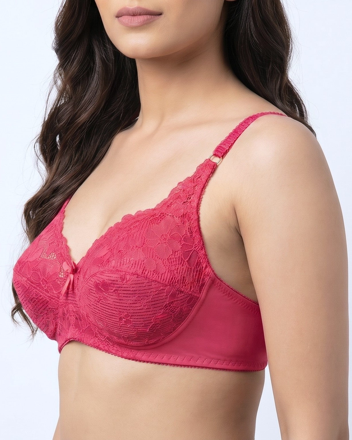 LACENTIALS Luxe, Intricate Lace Cup Unpadded Polyester Jersey Bra, Hot Pink