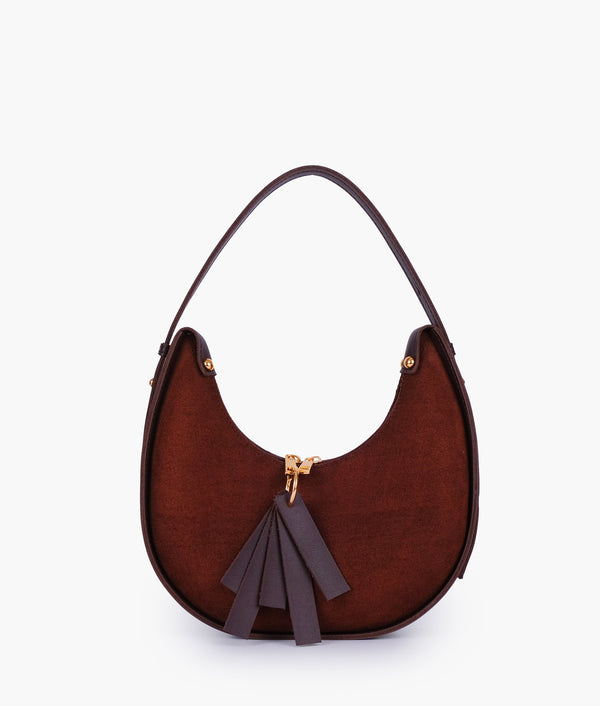 RTW Creation - Dark brown suede crescent hobo bag