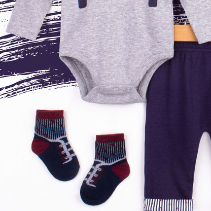 Baby Boy 3 Piece Grey Stripes Bow Gallis Print