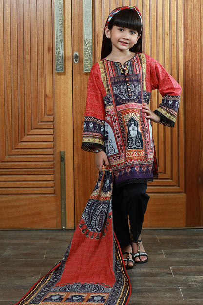 PRSDT-087 Digital Printed Embroidred Lawn Shirt, Dupptta & Cotton Trouser