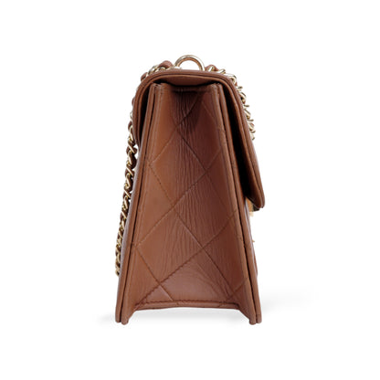 Flora Quilted Crossbody Leather Bag- tanbrown