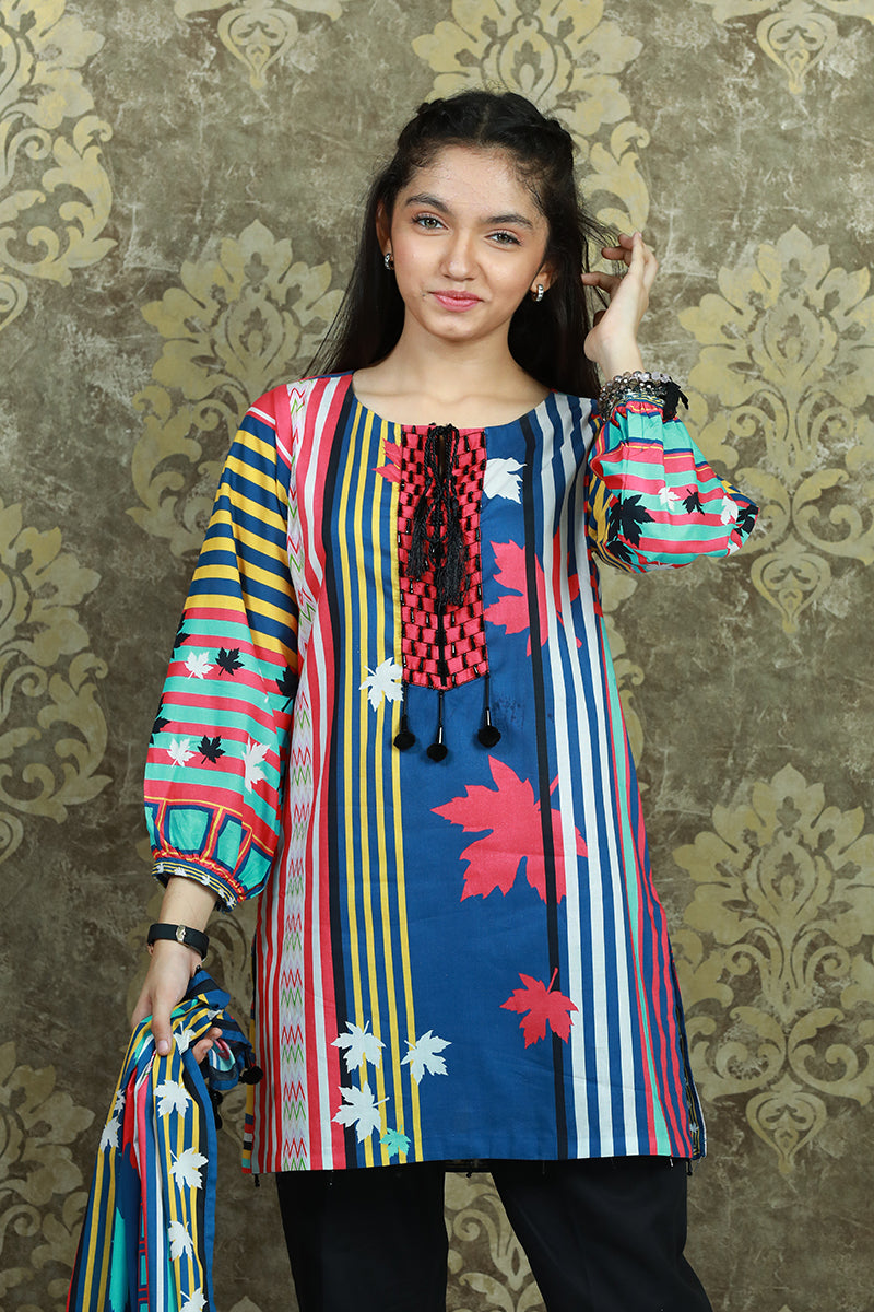 PRSDT-078 Digital Printed Embroidred Lawn Shirt, Dupptta & Cotton Trouser