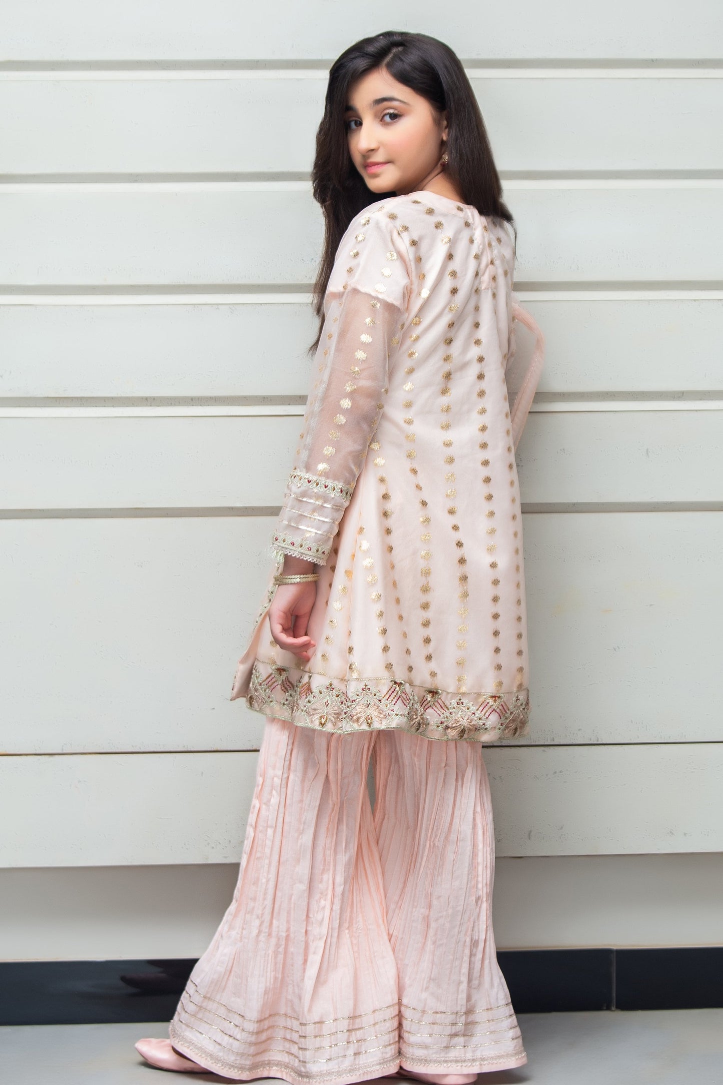 RTWFDS-004, Cream Pink color 3pcs embroidered dress