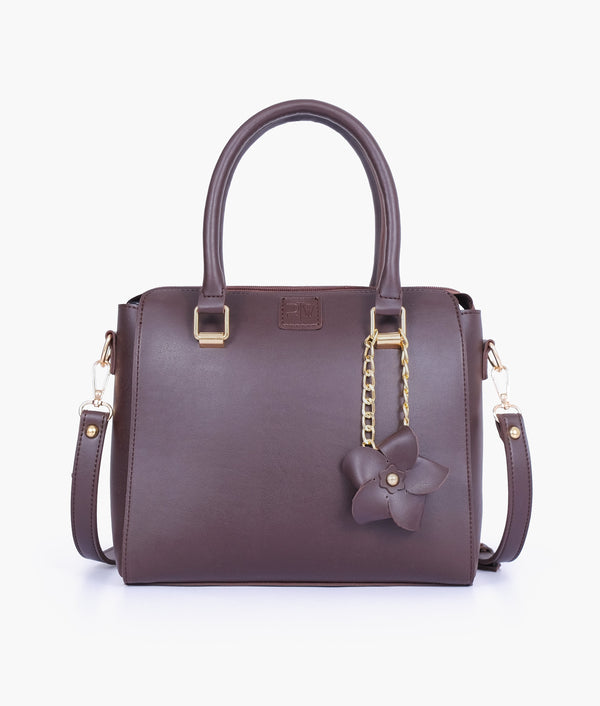 RTW Creation - Dark brown handbag with flower charm