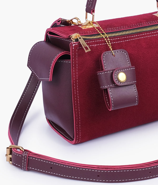 RTW Creation - Burgundy suede bowling bag with top-handle