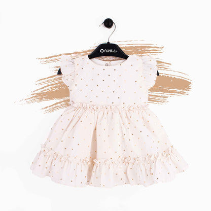 Baby Girl Golden Glitter heart Print Cotton Frock
