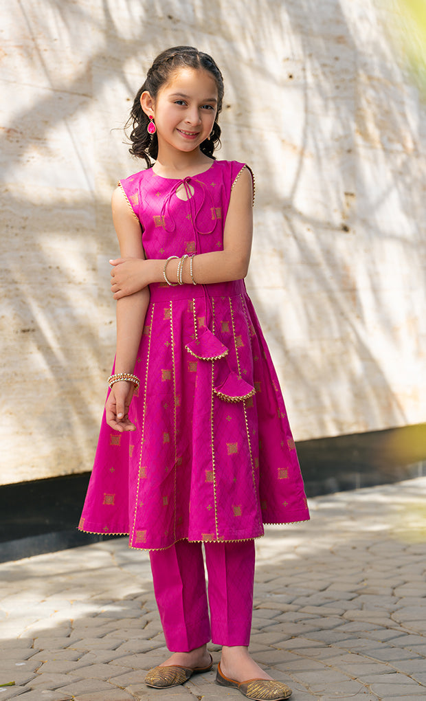 JK-PRT-003, TABLE PRINT FROCK with Garara