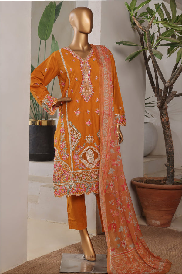 Bin Saeed Stitched 3 Piece Plain Lawn Vol-01 Collection'2025-LF-2278-Mustard