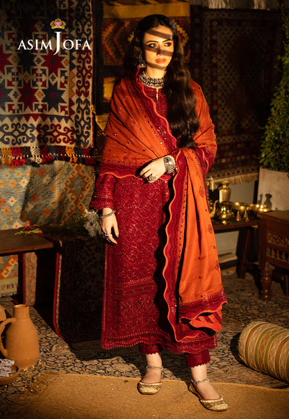 AJKTP-02 EMBROIDERED SELF TWILL 3 PCS STITCHED