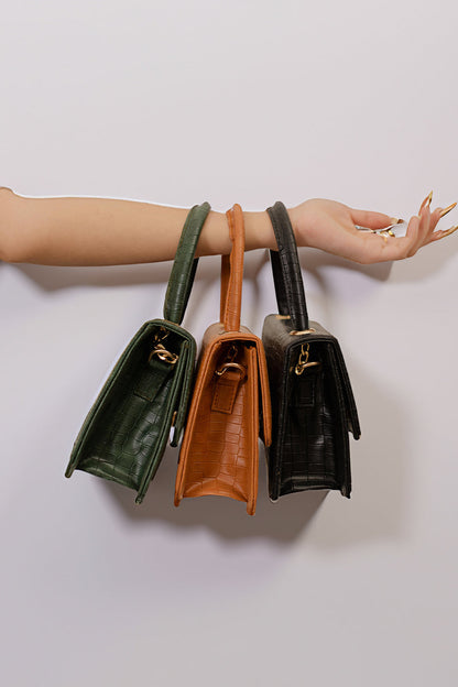 Stylish Croco Pattern Caramel Handbag