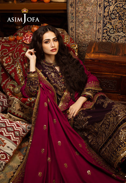 AJKT-05 EMBROIDERED SLUB RAW SILK 3 PCS