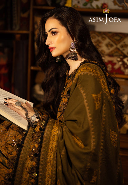 AJKT-12 EMBROIDERED SLUB RAW SILK 3 PCS