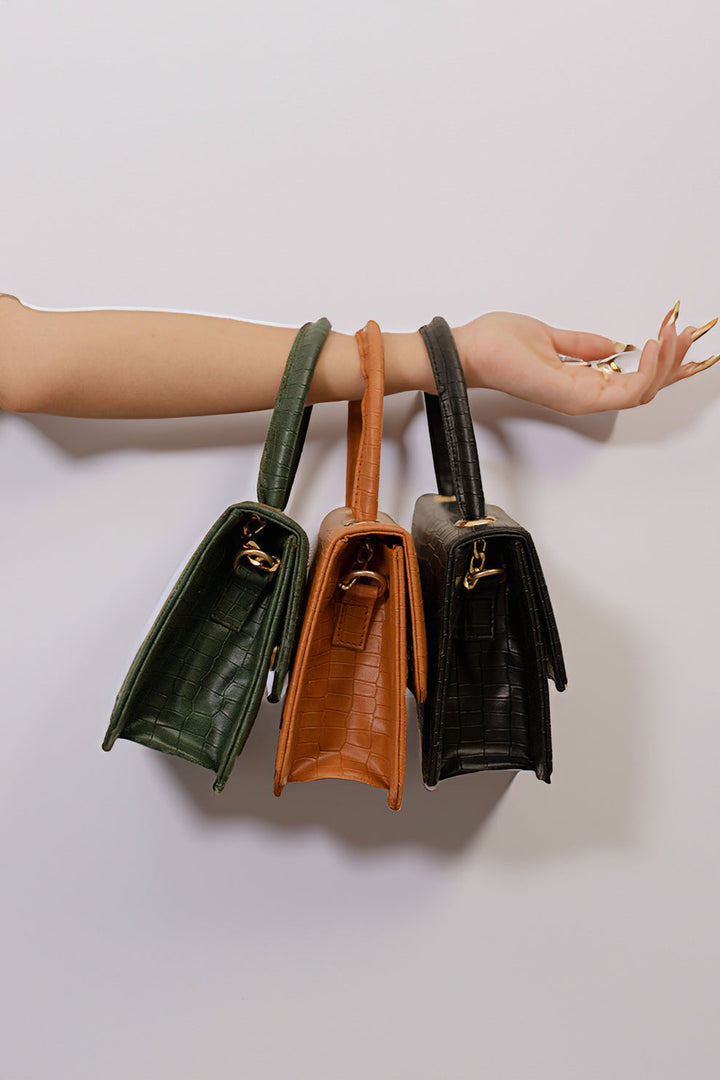 Stylish Croco Pattern Black Handbag