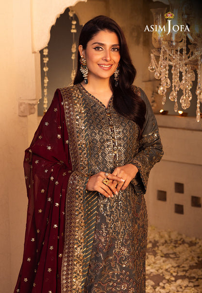 AJSHP-07 EMBROIDERED RAW SILK STITCHED 3 PCS