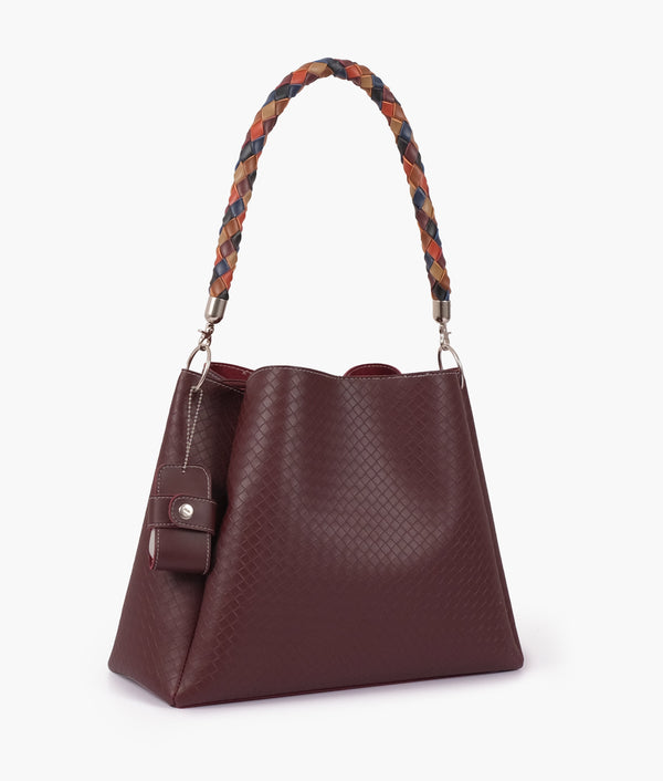 RTW Creation - Burgundy weaved handbag with braided handle