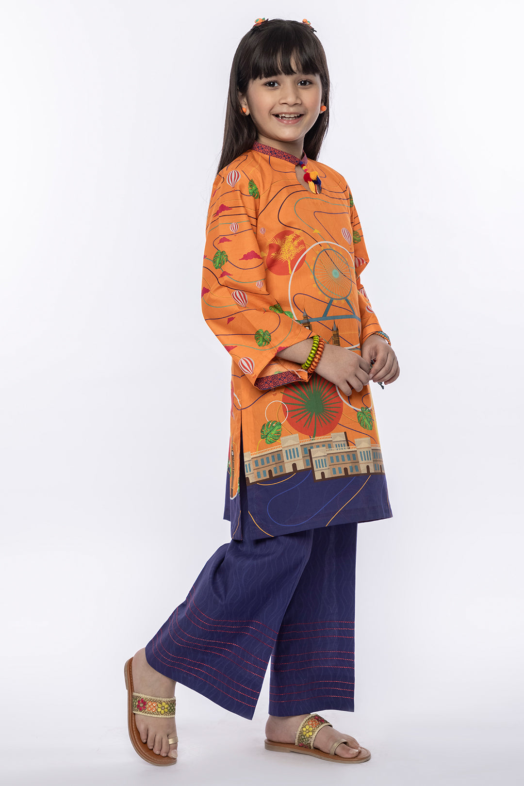 2Pcs Printed Lawn Suit Orange SKU: MAC-019