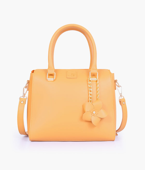 RTW Creation - Mustard handbag with flower charm