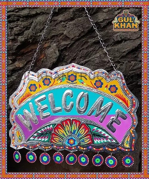 Blue & Pink Truck Art Wall Hanging