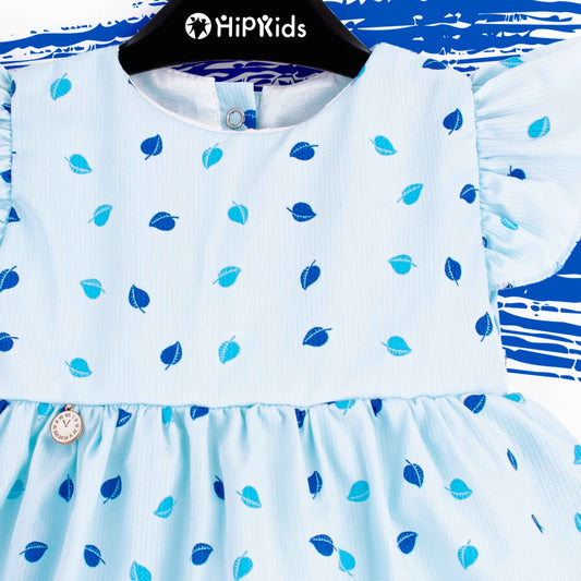 Baby Girl Blue Leafs Print Frock