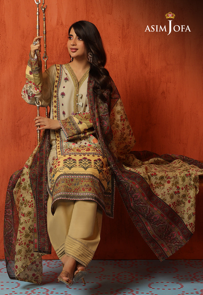 AJTM-16 - 3 PCS EMBROIDERED SWISS LAWN 3 PCS