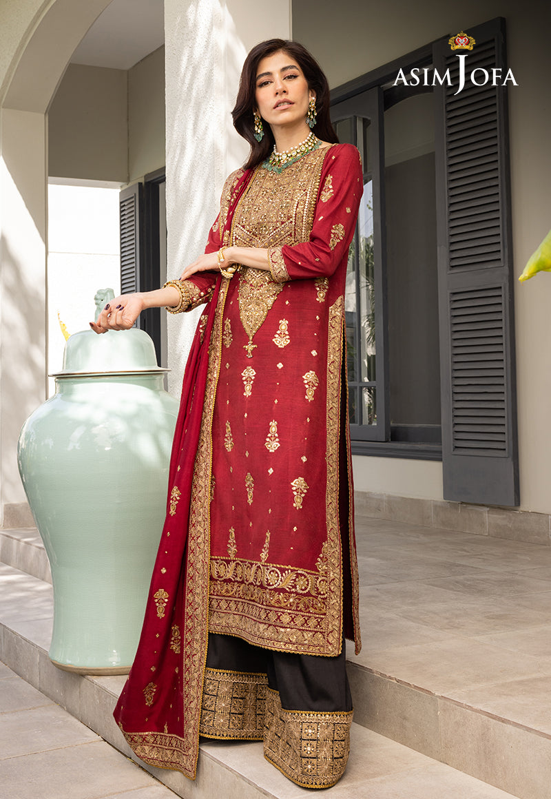 AJJH-02 EMBROIDERED RAW SILK 3 PCS