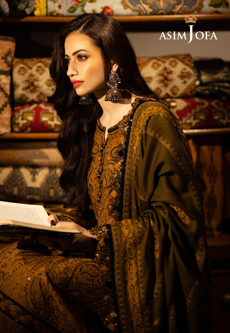 AJKT-12 EMBROIDERED SLUB RAW SILK 3 PCS