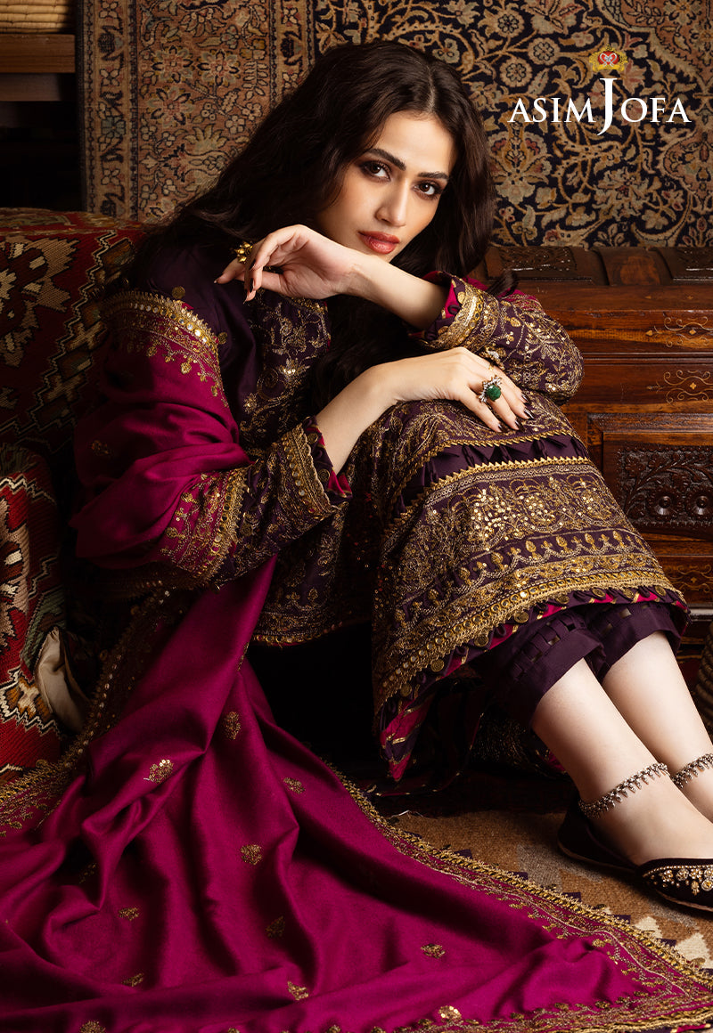 AJKT-05 EMBROIDERED SLUB RAW SILK 3 PCS