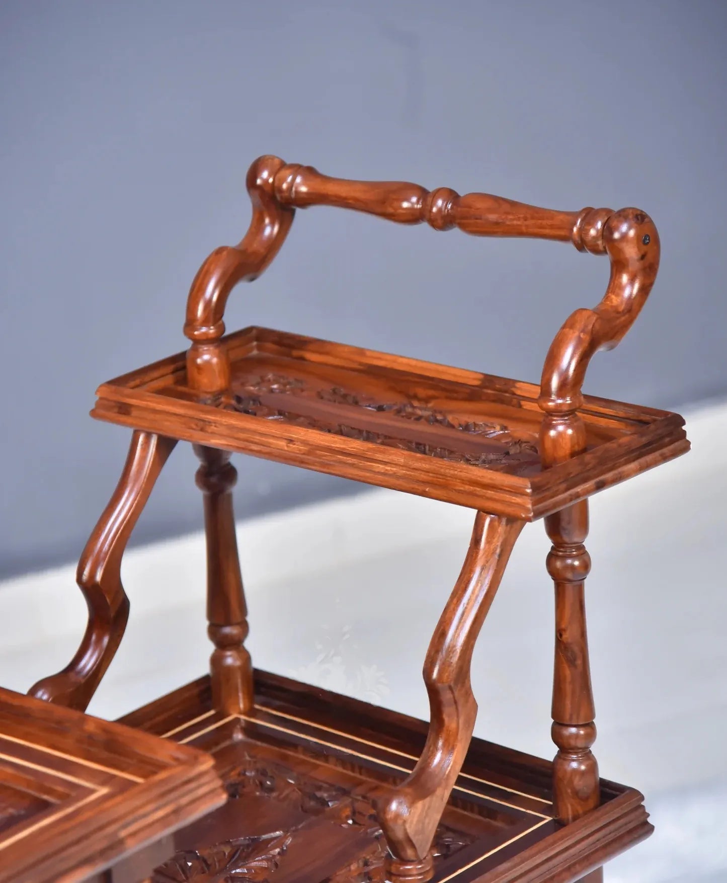 Solid Wooden Mesh Multi-Step Tier Rectangular Tea Trolley