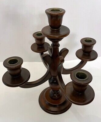 Vintage Mid-Century Modern Retro Style Dark Wood 5 Candle 4 Arm Candleabra