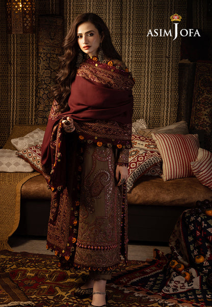AJKT-11 EMBROIDERED SLUB RAW SILK 3 PCS