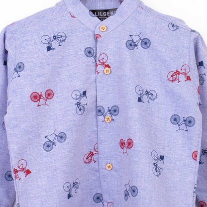 Baby Boy Full Sleeves Blue Shirt Bicycle Print
