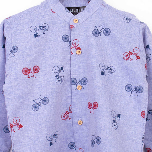 Baby Boy Full Sleeves Blue Shirt Bicycle Print