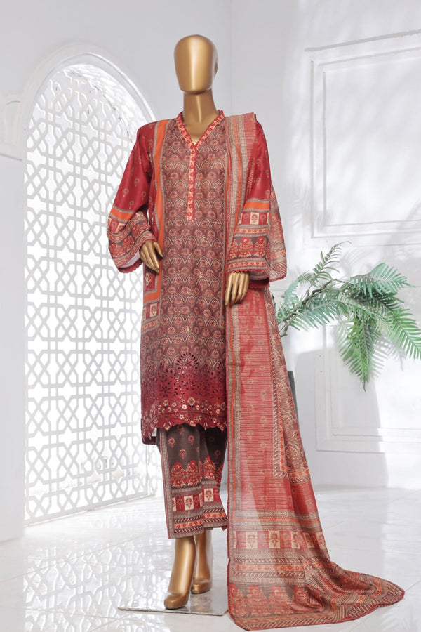 Bin Saeed Stitched 3 Piece Exc Chikankari Lawn Collection'2025-SM-2142-Rust