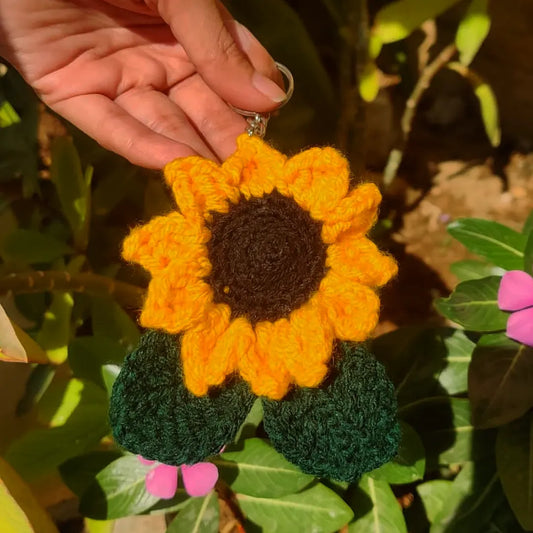 Cute handmade crocheted sunflower keychain