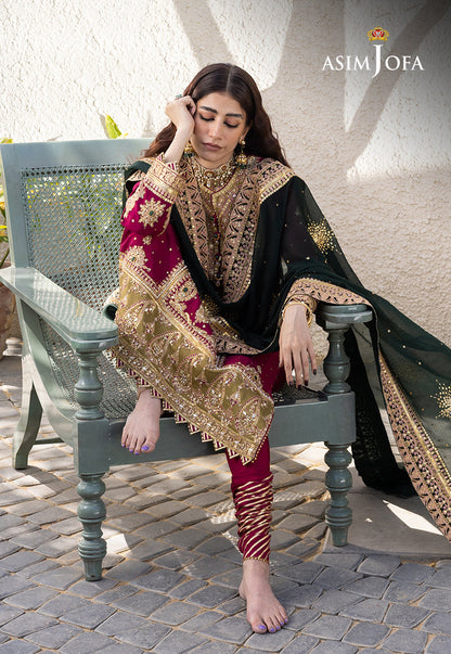 AJJH-10 EMBROIDERED RAW SILK 3 PCS