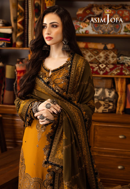 AJKT-12 EMBROIDERED SLUB RAW SILK 3 PCS