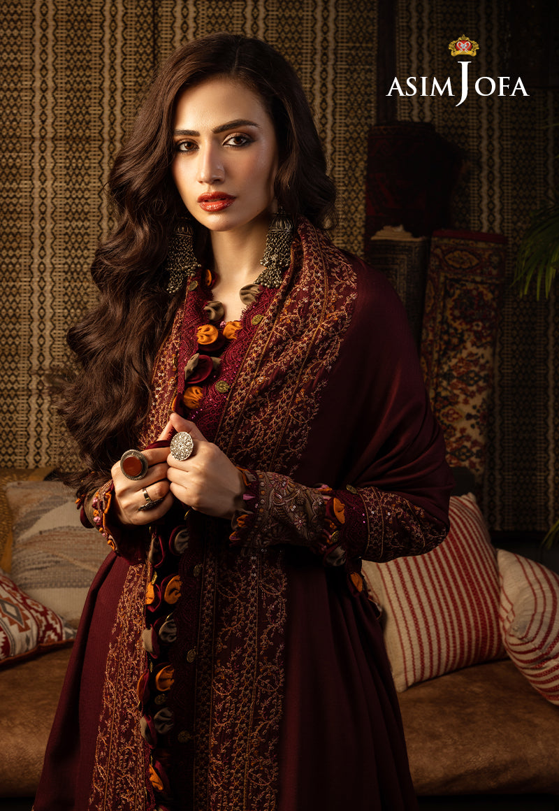 AJKT-11 EMBROIDERED SLUB RAW SILK 3 PCS